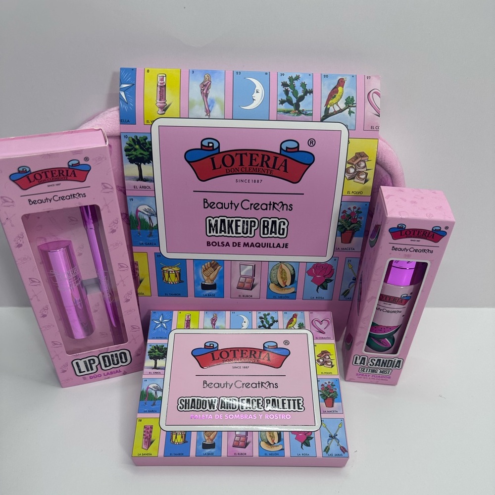 Beauty Creations Loteria Pink eyeshadow, lip duo, mist, & makeup bag.Limited edi